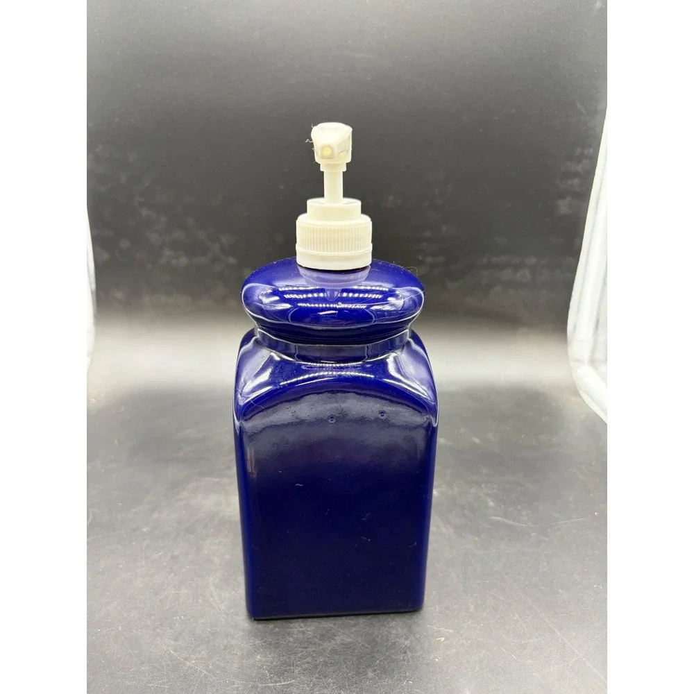 Cobalt Blue Ceramic Soap Dispenser Square Glossy Navy Lotion Pump Stoneware